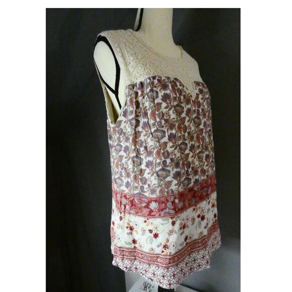 Maeve Anthropology Women's Large Rayon Sleeveless Blouse Crochet Floral - Picture 7 of 8